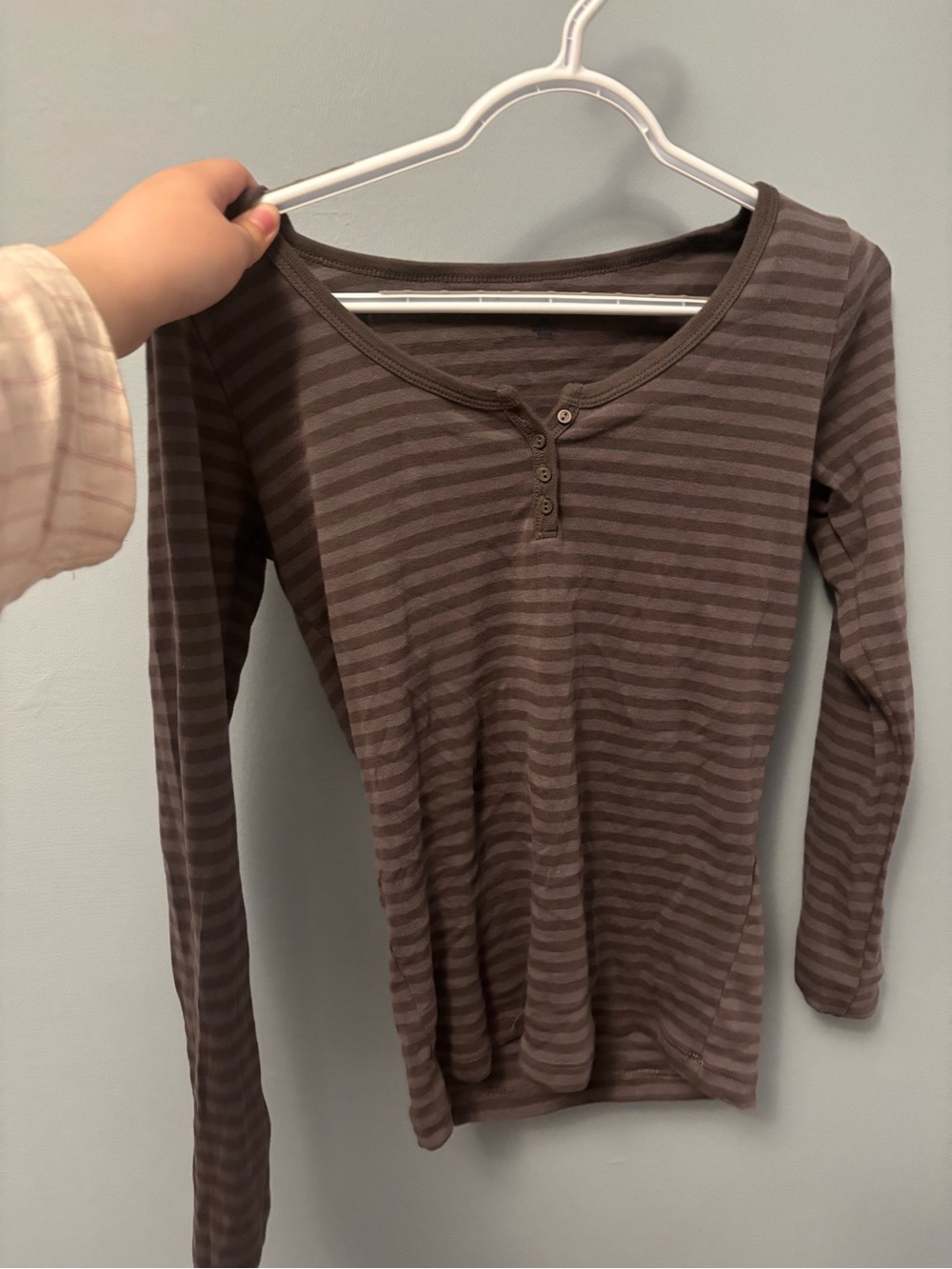 Brandy Melville Brown Striped Long-Sleeve Henley Top